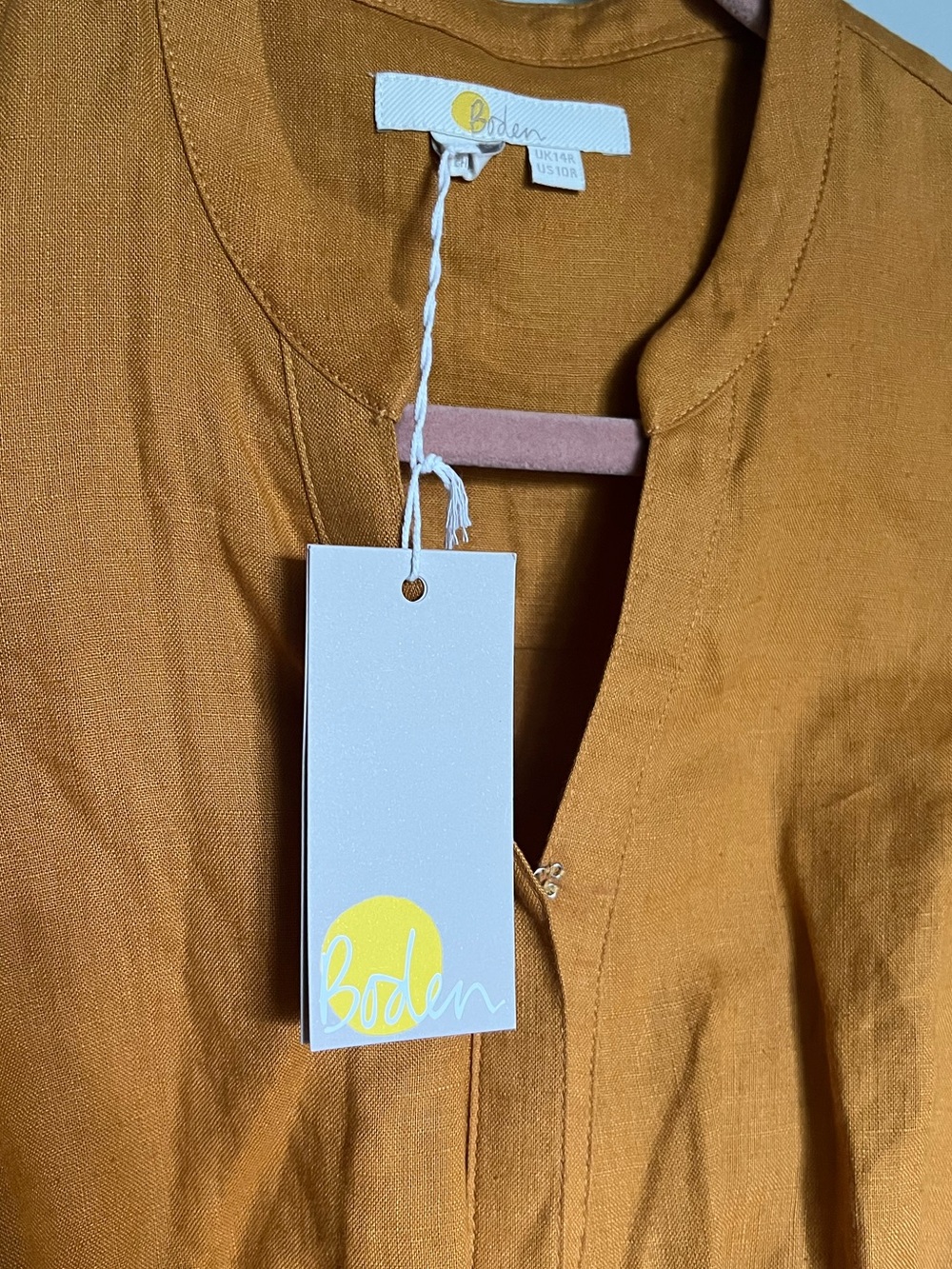 NWT BODEN Gold linen midi dress with ruffle hem SZ 10 - Picture 5 of 6